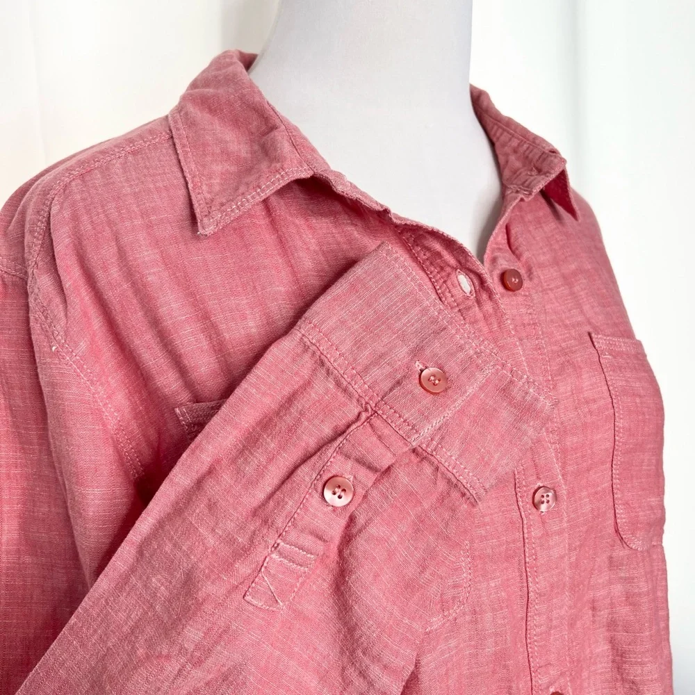 FREE PEOPLE Road Trip Chambray Crochet Button Down Shirt
